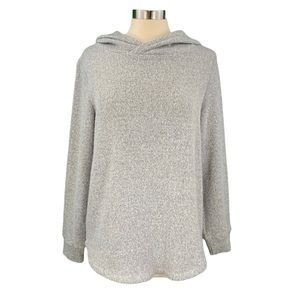 LOFT Cozy Light Gray Oversized Hooded Knit Sweater
